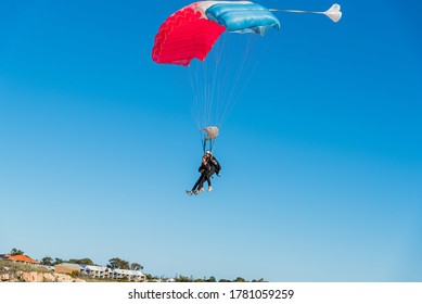 Jurien Bay, WA / Australia - 07/11/2020 Tandem skydiving is one of the most popular ways to experience skydiving for the first time at Jurien Bay WA
