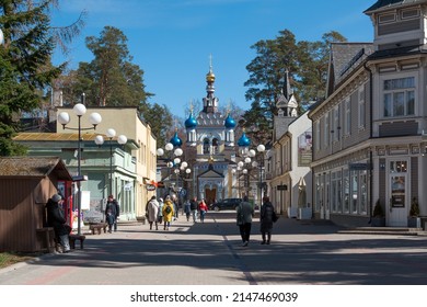Jurmala. Latvia. April 18, 2022. Architecture of Jurmala has been preserved since the beginning of the 20th century. Temple Dzintari in Honour Our Lady of Kazan.