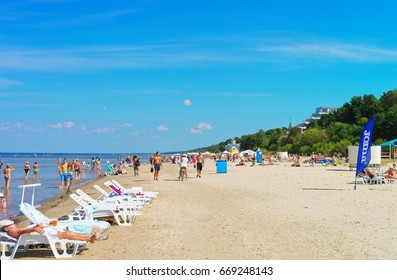 Jurmala, Latvia - August 18, 2013: People At The Baltic Sea In Jurmala, Latvia Recreational Resort, Baltic Country