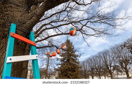 Jurmala, Majori, Latvia-04.13.2022: Jurmala city park decorated for Easter. 