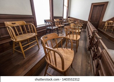 Juror Box. Jury Box In Courtroom At Small Rural County Courthouse.