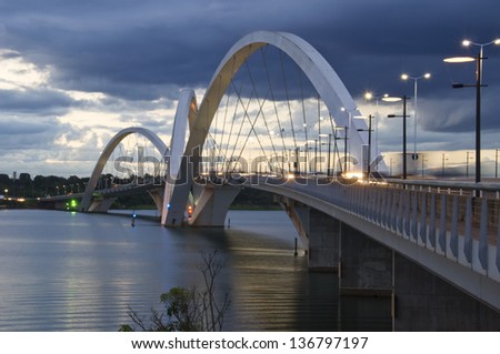 Juscelino Kubitschek Bridge in Brasilia, Brazil at sunset