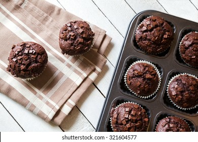 Just Baked Chocolate Muffins In Bakeware