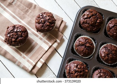 Just Baked Chocolate Muffins In Bakeware