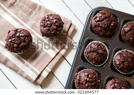 Just Baked Chocolate Muffins In Bakeware