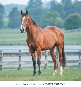 Just spotted a beautiful brown horse standing in the field. It's amazing to see such a majestic creature up close.