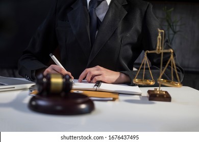 Justice and law concept. Lawyer business working on table office.