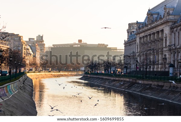 The Justice Palace building\
(Palatul Justitiei) in a winter morning in Bucharest, Romania,\
2020