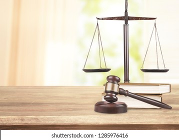 Justice Scales and wooden gavel. Justice concept