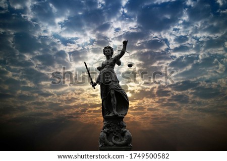 Justilia, Lady Justice or Themis against sunlight
