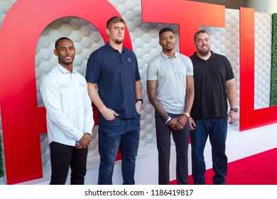 Justin Bethel, Ryan Schraeder, Kent Bazemore And Wes Schweitzer Tee Up Atlanta At The College Football Hall Of Fame In Atlanta Georgia - USA , September 17th 2018-Tour Championship PGA Tour Golfers