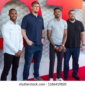 Justin Bethel, Ryan Schraeder, Kent Bazemore And Wes Schweitzer Tee Up Atlanta At The College Football Hall Of Fame In Atlanta Georgia - USA , September 17th 2018-Tour Championship PGA Tour Golfers