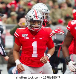 Justin Fields #1 - NCAA Division 1 Football University Of Maryland Terrapins  Vs. Ohio State Buckeyes On November 11th 2019 At The Ohio State Stadium In Columbus, Ohio USA