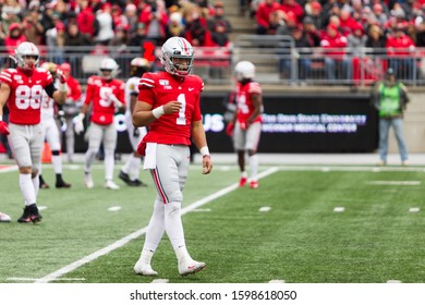 Justin Fields #1 - NCAA Division 1 Football University Of Maryland Terrapins  Vs. Ohio State Buckeyes On November 11th 2019 At The Ohio State Stadium In Columbus, Ohio USA