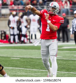 Justin Fields #1 - NCAA Division 1 Football University Of Maryland Terrapins  Vs. Ohio State Buckeyes On November 11th 2019 At The Ohio State Stadium In Columbus, Ohio USA