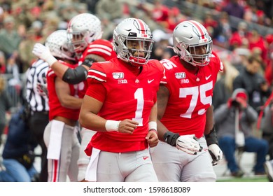 Justin Fields #1 - NCAA Division 1 Football University Of Maryland Terrapins  Vs. Ohio State Buckeyes On November 11th 2019 At The Ohio State Stadium In Columbus, Ohio USA