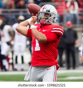 Justin Fields #1 - NCAA Division 1 Football University Of Maryland Terrapins  Vs. Ohio State Buckeyes On November 11th 2019 At The Ohio State Stadium In Columbus, Ohio USA