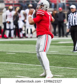 Justin Fields #1 - NCAA Division 1 Football University Of Maryland Terrapins  Vs. Ohio State Buckeyes On November 11th 2019 At The Ohio State Stadium In Columbus, Ohio USA