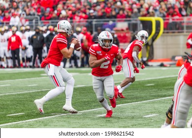 Justin Fields #1 - NCAA Division 1 Football University Of Maryland Terrapins  Vs. Ohio State Buckeyes On November 11th 2019 At The Ohio State Stadium In Columbus, Ohio USA