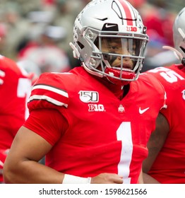 Justin Fields #1 - NCAA Division 1 Football University Of Maryland Terrapins  Vs. Ohio State Buckeyes On November 11th 2019 At The Ohio State Stadium In Columbus, Ohio USA