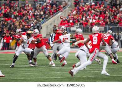 Justin Fields #2 - NCAA Division 1 Football University Of Maryland Terrapins  Vs. Ohio State Buckeyes On November 11th 2019 At The Ohio State Stadium In Columbus, Ohio USA