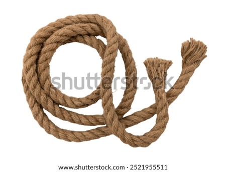 Jute rope with a knot or loop on a white background. Jute
