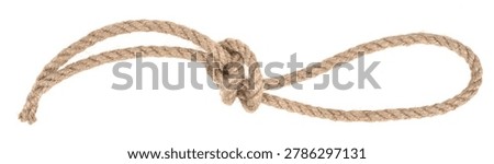 jute rope with a loop isolated on white background. Manila rope.  This rope is often used for binding and securing objects in.