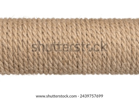 Jute ropes isolated white background. thick hemp rope. linen rope-wound. Hank ship rope close up