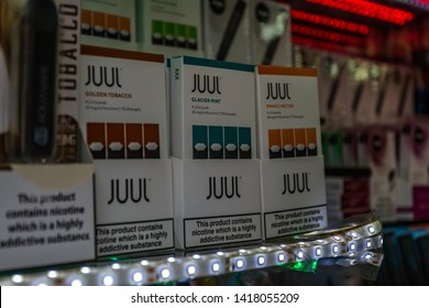 Juul Tobacco Nicotine Electronic Cigarette For Sale In A Store In London,UK-May 2019