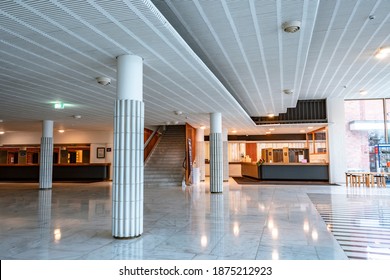 Jyvaskyla, Finland - December 11, 2020: Lobby of Capitolium - main building in the campus of University of Jyväskylä. Designed by Alvar Aalto, built in 1955. Outstanding example of modern architecture