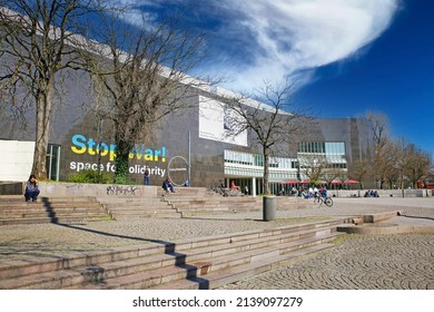 Düsseldorf (K20 Kunstsammlung), Germany - March 23. 2022: View On Modern Museum Building With Sign Of Solidarity For Ukrainians (focus On Right Part Of Building)