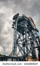 Kaatsheuvel, Netherlands, August 19 , 2017:  The Dive Coaster The Baron At The Amusement Park Efteling In The Netherlands