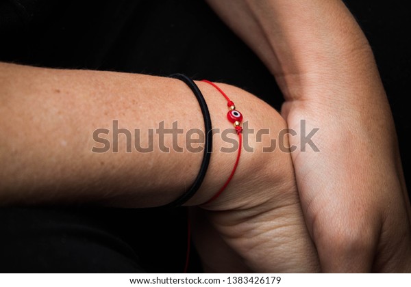 Kabbalah Red String Bracelet Blue Glass Stock Photo Edit Now 1383426179