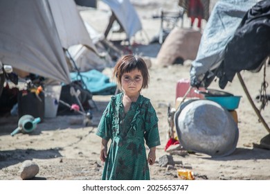 Kabul, Afghanistan, August 1 2021,  refugee children after the collapse of the country in August 2021 by the Taliban in the North of the country