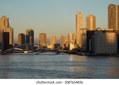 Kachidoki Bridge Taken From Takeshiba Passenger Ship Terminal In Tokyo