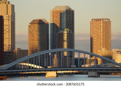 Kachidoki Bridge Taken From Takeshiba Passenger Ship Terminal In Tokyo