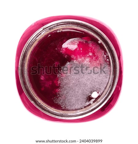 Kahm yeast film on the surface of fermented red cabbage. Kahm, a layer of wild yeast which tends to form on fermented foods. It is typically harmless but smell and appearance tends to spoil the food.