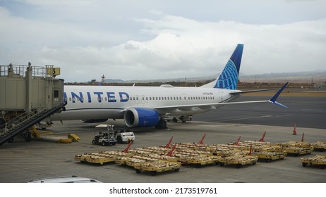 Kahului, Hawaii, USA - April 2022: A Brand-new Boeing 737 Max 9 Of United Airlines At Kahului Airport.