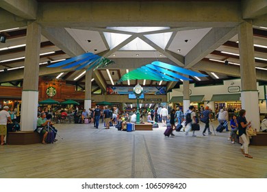 KAHULUI, HI -29 MAR 2018- View Of The Terminal At The Kahului Airport (OGG) On The Island Of Maui In Hawaii Near The Haleakala Volcano.