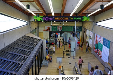 KAHULUI, HI -29 MAR 2018- View Of The Terminal At The Kahului Airport (OGG) On The Island Of Maui In Hawaii Near The Haleakala Volcano.