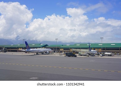 KAHULUI, HI -29 MAR 2018- An Airplane  At The Kahului Airport (OGG) On The Island Of Maui In Hawaii Near The Haleakala Volcano.