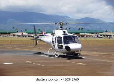 KAHULUI, HI -3 APRIL 2016- Heliport At The Kahului Airport (OGG) On The Island Of Maui In Hawaii Near The Haleakala Volcano.