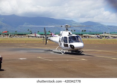 KAHULUI, HI -3 APRIL 2016- Heliport At The Kahului Airport (OGG) On The Island Of Maui In Hawaii Near The Haleakala Volcano.