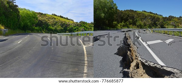 Kaikoura Earthquake Damage Top Hunderlee Hills Stock Photo Edit