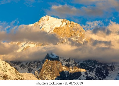 Kailash Himalaya mountain range at sunset as seen from Kaza at Himachal Pradesh, India