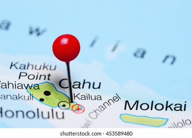 Kailua Pinned On A Map Of Hawaii
