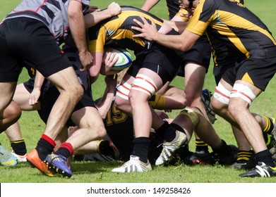 KAITAIA, NZ - AUG 03 2013: People Plays Rugby. Rugby Union Is The Unofficial National Sport Of New Zealand. The National Team, The All Blacks, Rank As The Top International Team In The World.