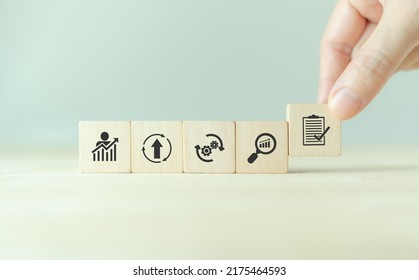 Kaizen concept; the continuous improvement in business for efficiency and effectiveness. Kaizen cycle; improve, continuous, process, result, standard solution. Quality improvement, standardization. - Shutterstock ID 2175464593