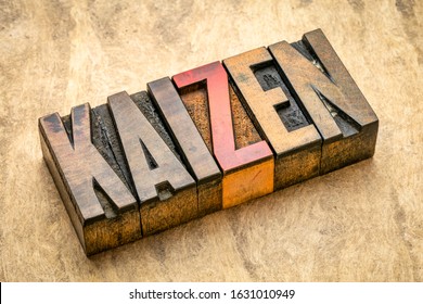 Kaizen - Japanese Continuous Improvement And A Change For Better Concept - Word Abstract In Vintage Letterpress Wood Type