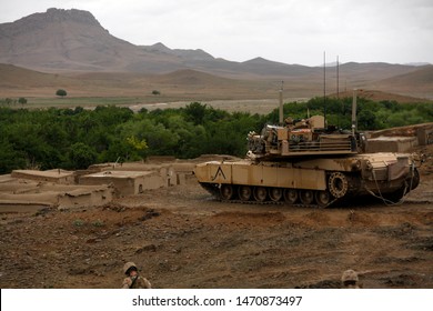 Kajaki, Afghanistan - April 22, 2012: US Marine Corps M1 Abrams Tank Scans The Battle Space For Taliban Fighters. 